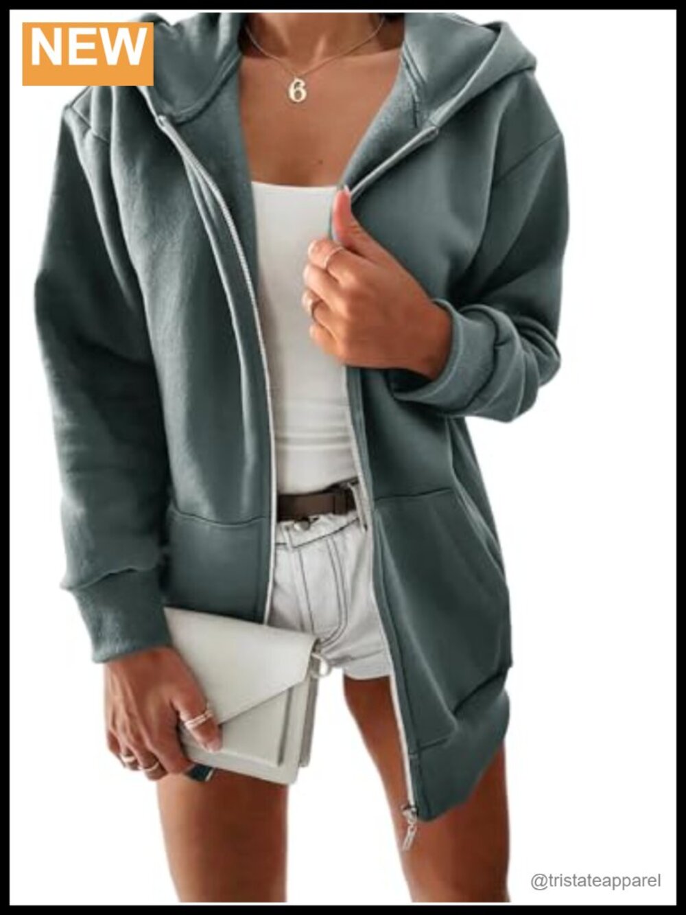 Womens Zip Up Hoodie Cotton Blend Long Sleeve Oversized Sweatshirt